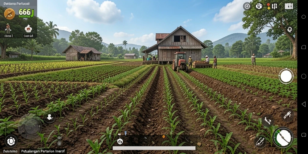 Screenshot gameplay 666J yang menunjukkan aktivitas bercocok tanam.