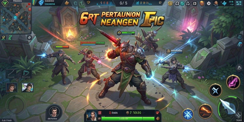 Tampilan menarik gameplay MOBA yang intens di 6RT.