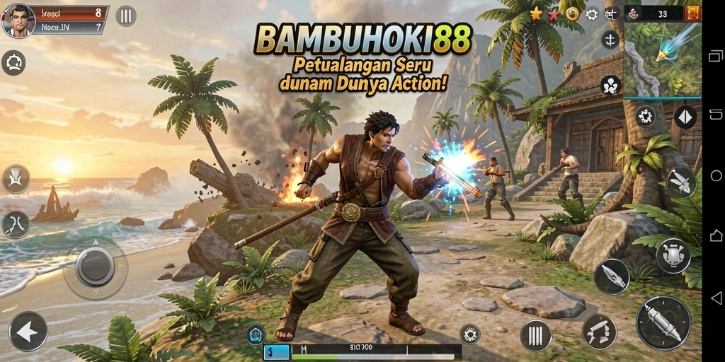 Screenshot menampilkan duel seru di <strong>BAMBUHOKI88</strong> dengan efek visual menarik.
