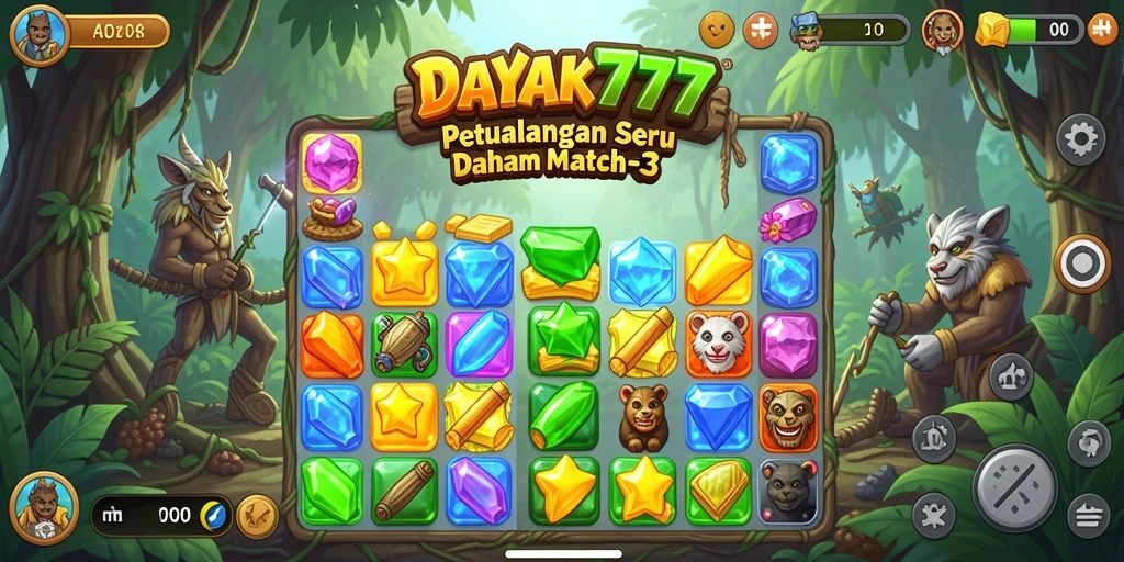 Tampilan gameplay DAYAK777 dengan aksi mencocokkan objek.