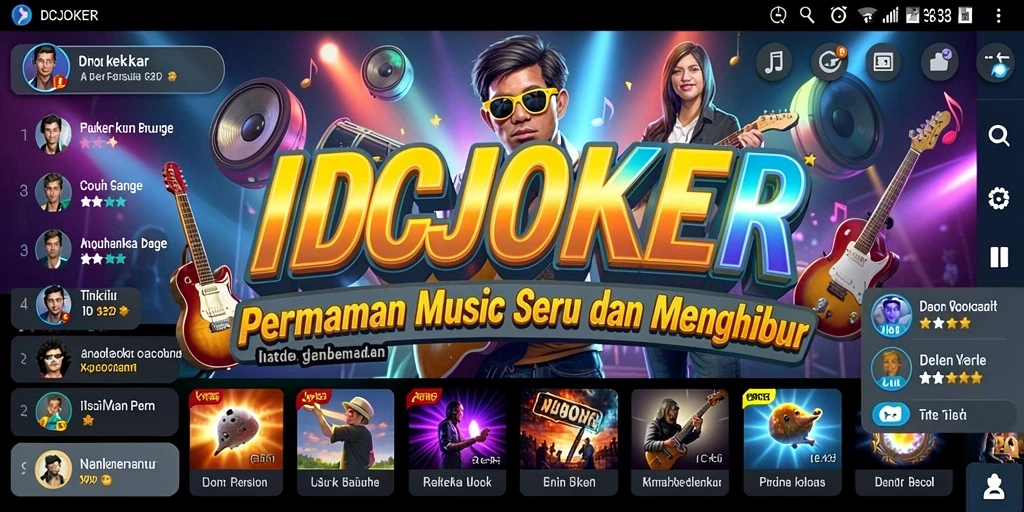 Tampilan utama IDCJOKER dengan gameplay musik yang seru.
