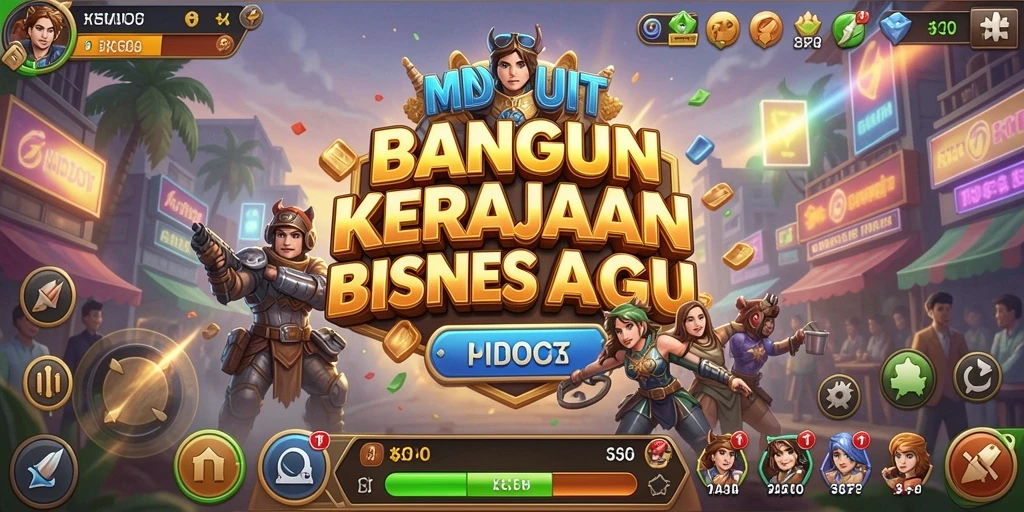 Screenshot gameplay MNDUIT menampilkan aksi membangun kerajaan bisnis.