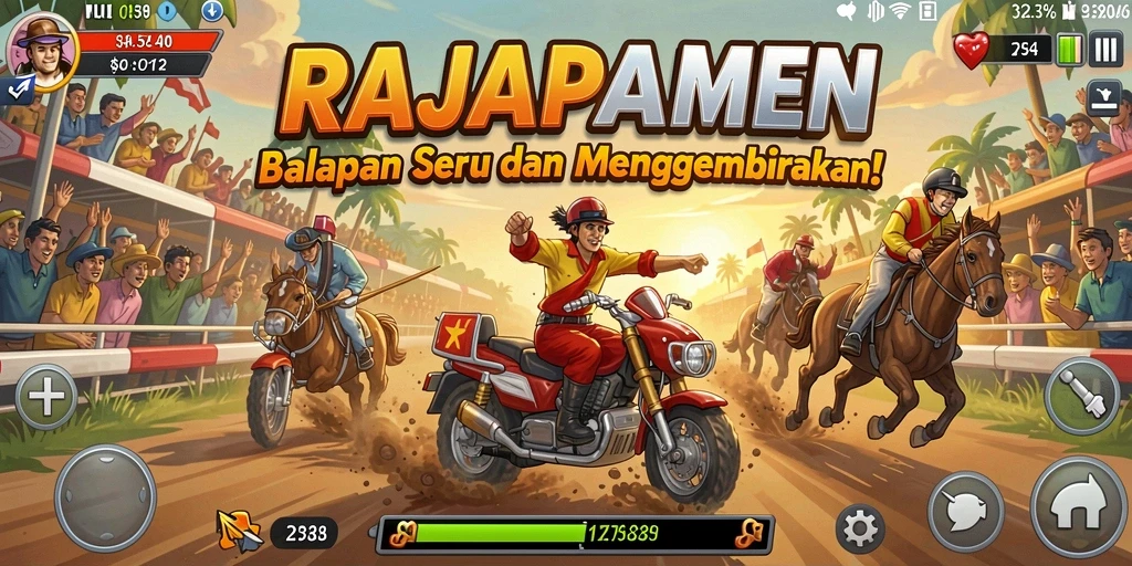 Tampilan mendebarkan dari gameplay RAJAPAMEN yang penuh aksi.