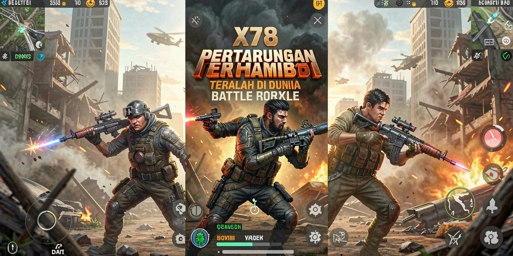 Tampilan gameplay X78 dengan aksi Battle Royale yang intens.